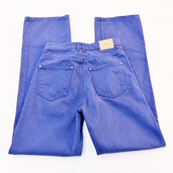 Zara Wide Leg Zip Flky Denim Dyed High Rise Jeans Blue Size 06 - Picture 9 of 9